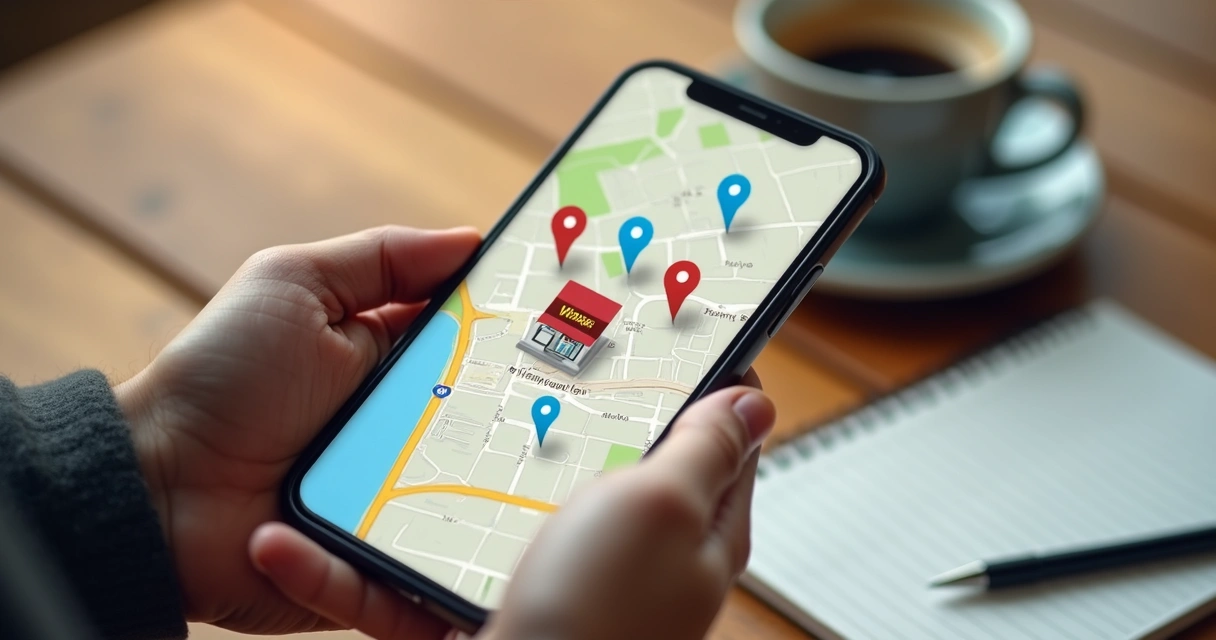 Pessoa usando smartphone para buscar empresa local 