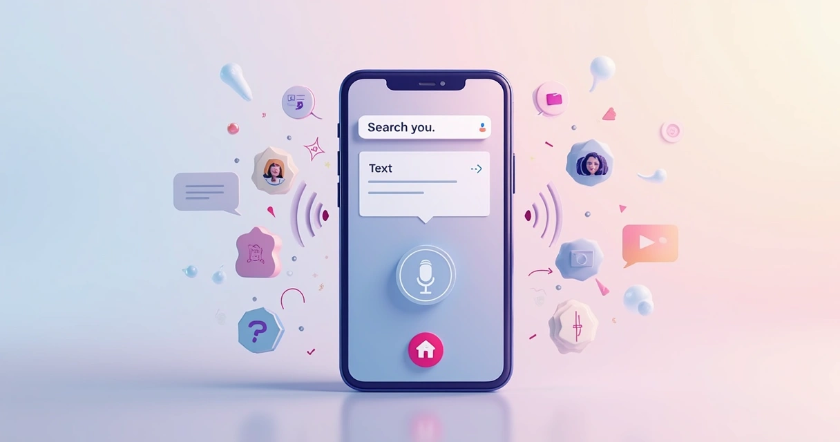 Exemplo de busca multimodal em smartphone, com voz, texto e imagem juntos 