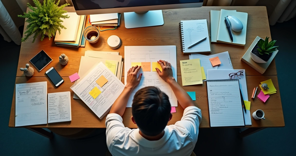 Pessoa concentrada tentando organizar várias tarefas ao mesmo tempo