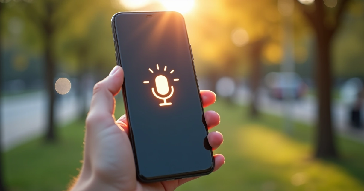 Pessoa usando busca por voz em smartphone 