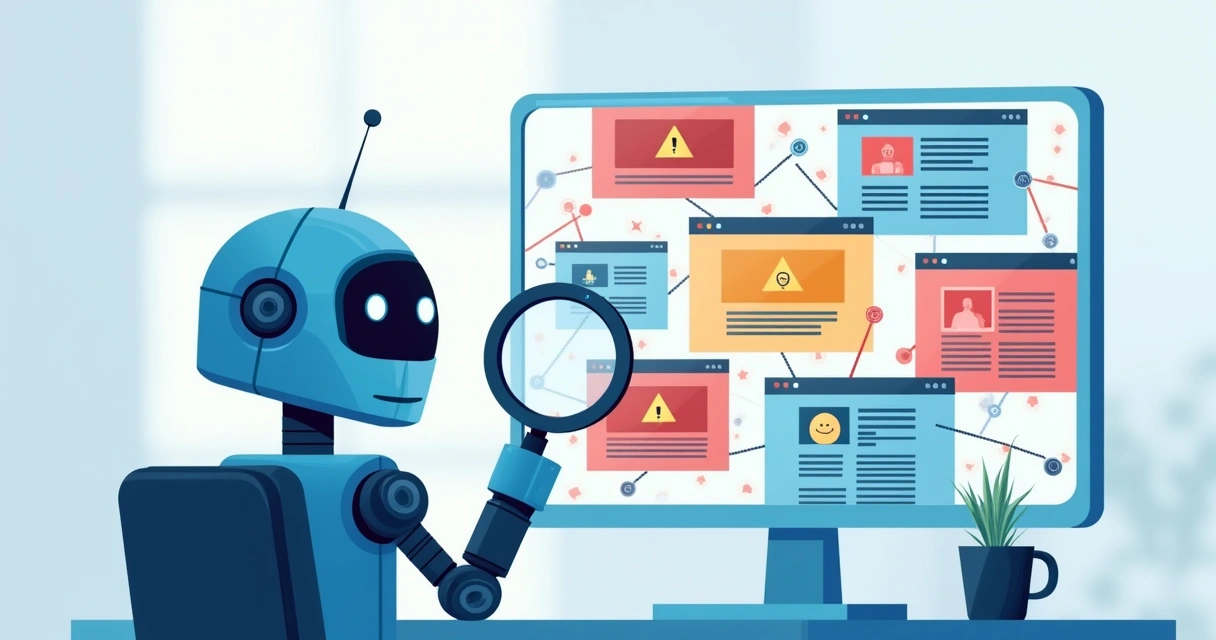 Ilustração de um motor de busca analisando várias páginas de sites diferentes