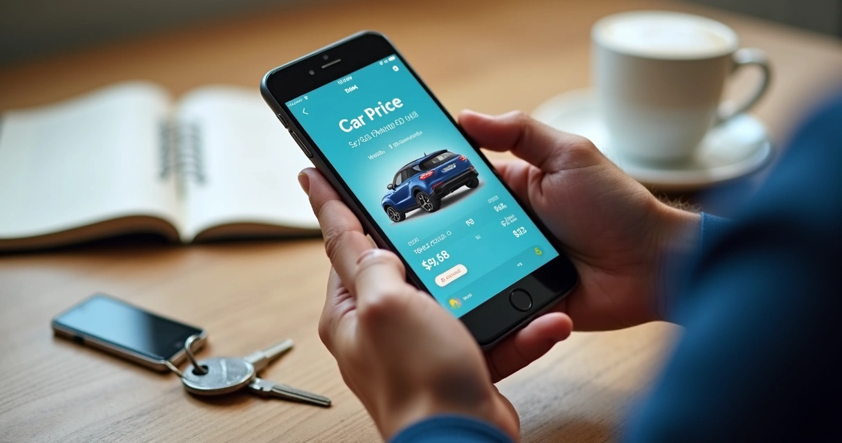 Pessoa consultando valor de carro em smartphone 