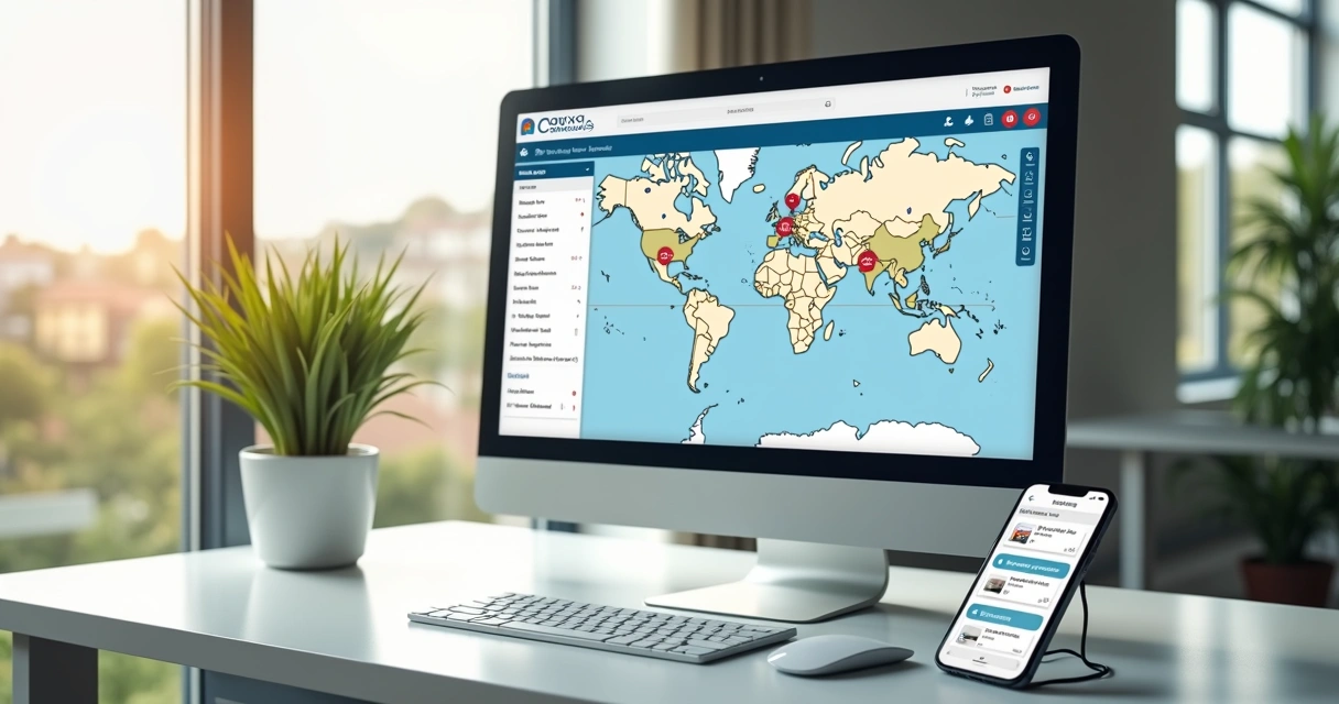 Tela de computador mostrando plataforma online de busca de imóveis em leilões da Caixa com mapa interativo e filtros avançados 