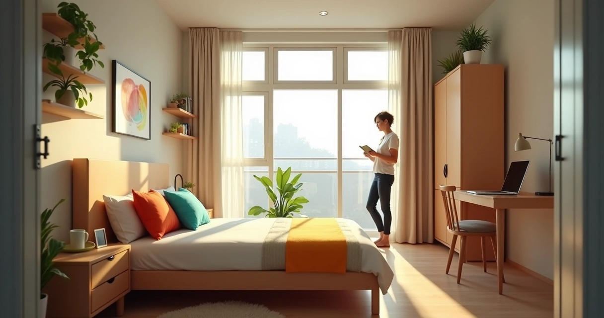 Pessoa olhando quarto mobiliado em São Paulo 