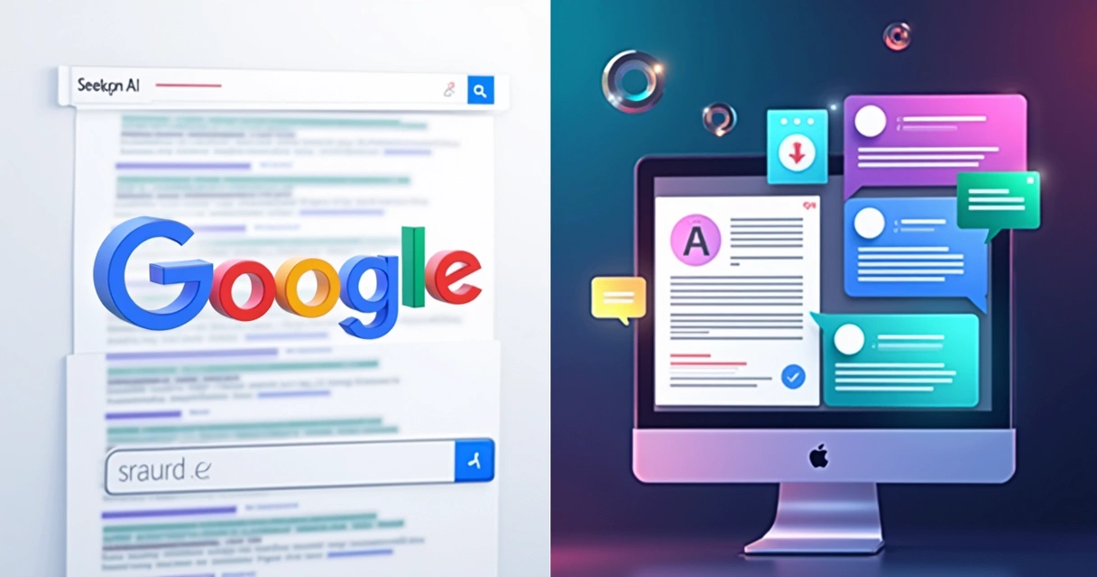 Representação gráfica de buscas feitas pelo Google e por Inteligência Artificial lado a lado