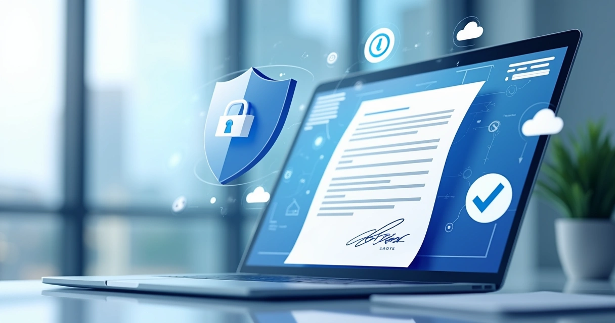 Digitally signing a business agreement on a computer screen 