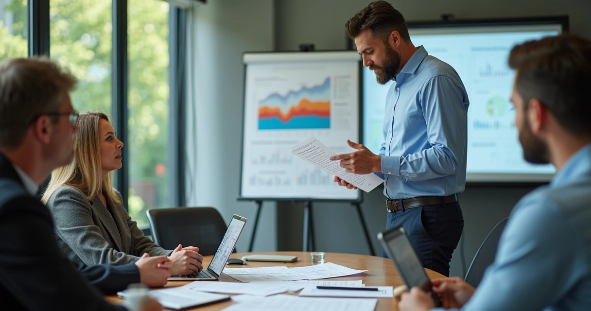 Business leader reviewing feedback data for decision-making