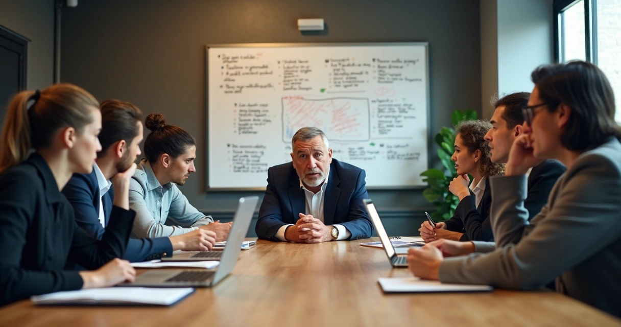 Diverse group of people in a business meeting disagreeing and discussing values differences