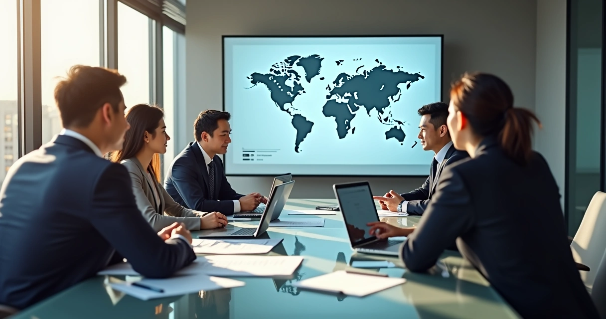 Business expansion meeting with consultants and digital presentation 