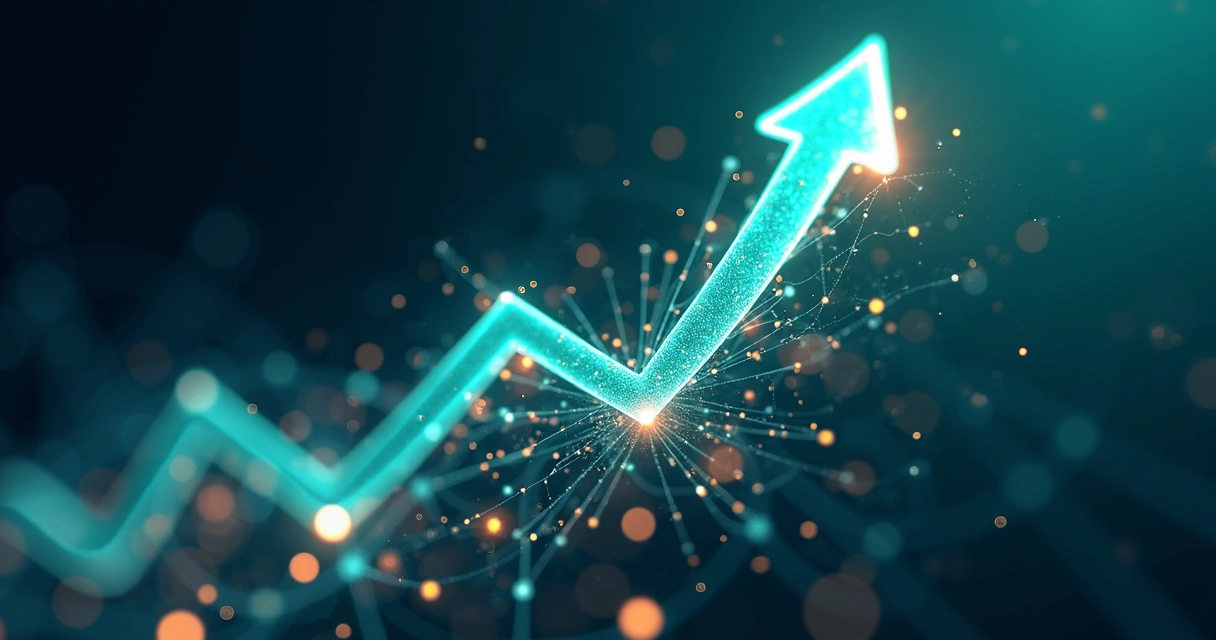 Abstract chart rising upwards, digital connections around it, symbolizing growth 