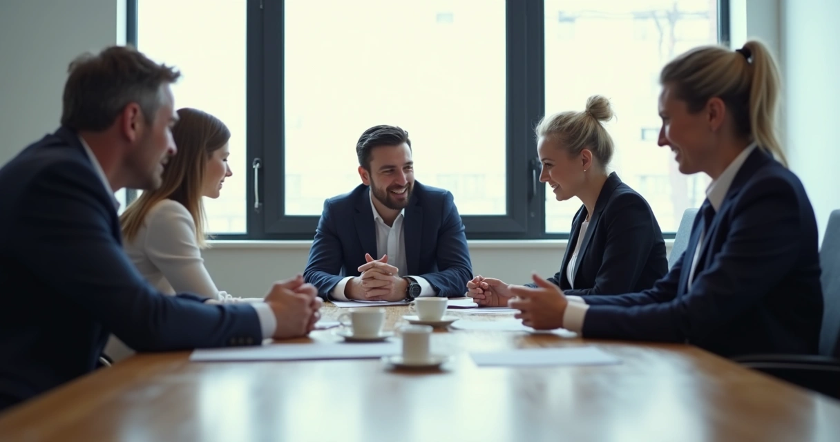 Businesspeople at a table showing different body language cues