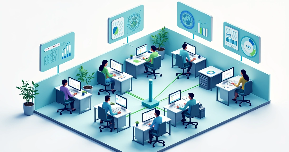 Diagrama mostrando topologia de rede empresarial conectando diferentes setores 