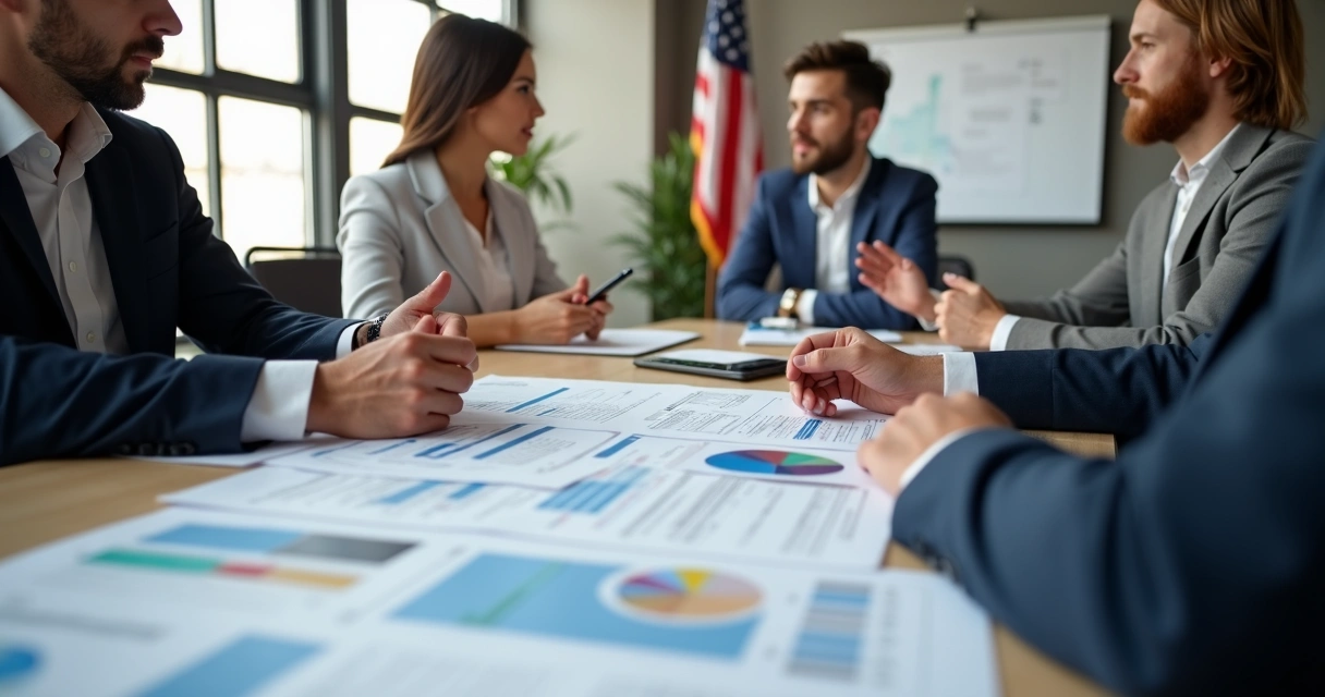 People analyzing business plan documents for a U.S. visa process 