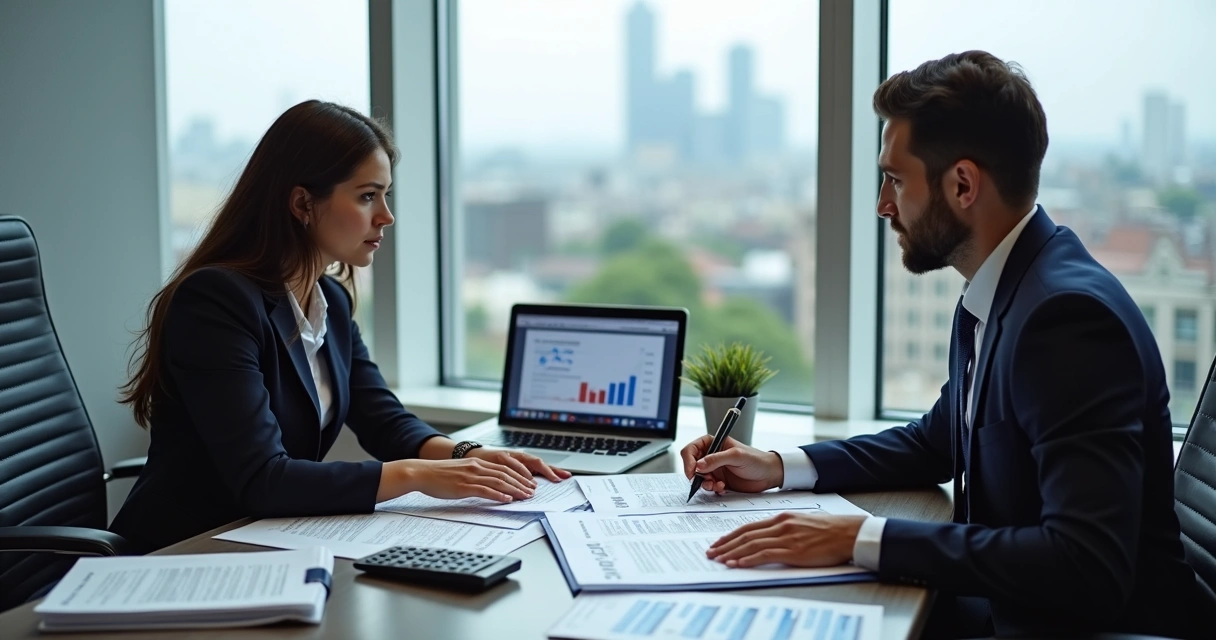 Advisor and client reviewing business tax documents 