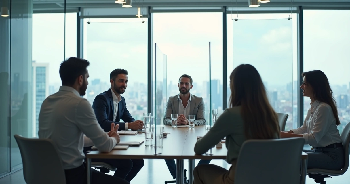 Office team at a table with clear boundaries defined 