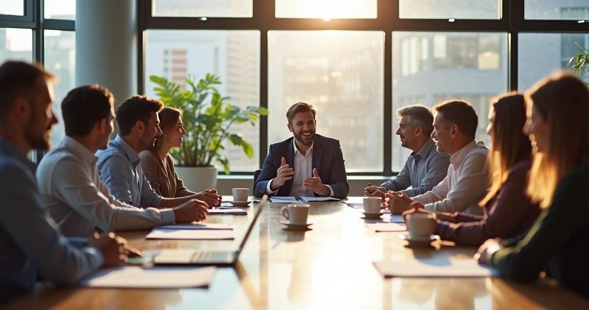 Business team in a meeting with relaxed posture and open body language 