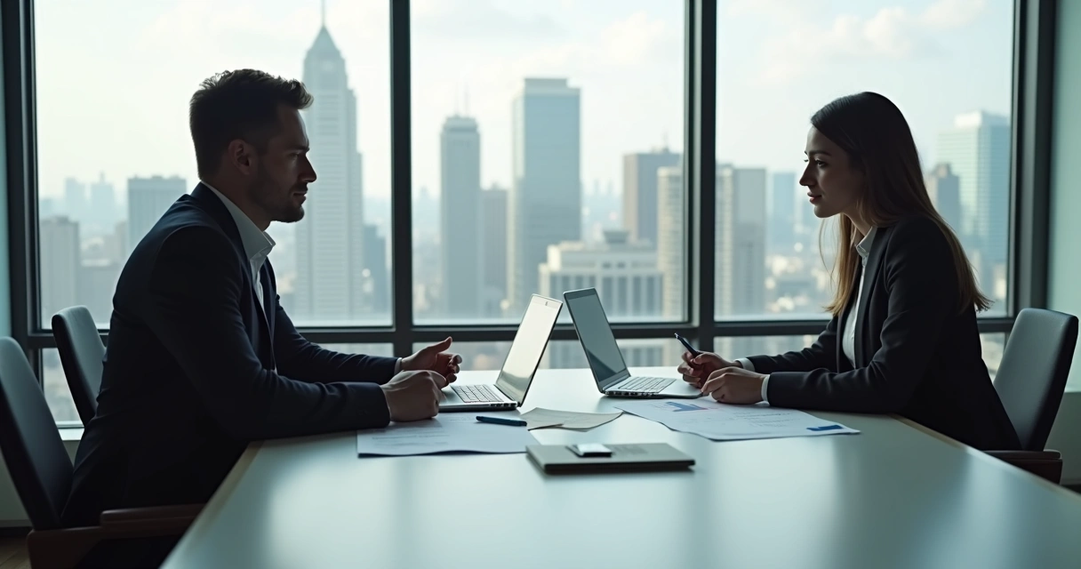 Applicant meeting with consultant over visa documents 