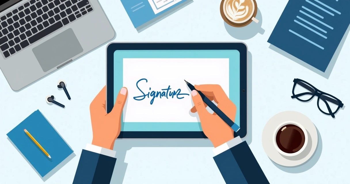 Person using a tablet to sign a digital document 