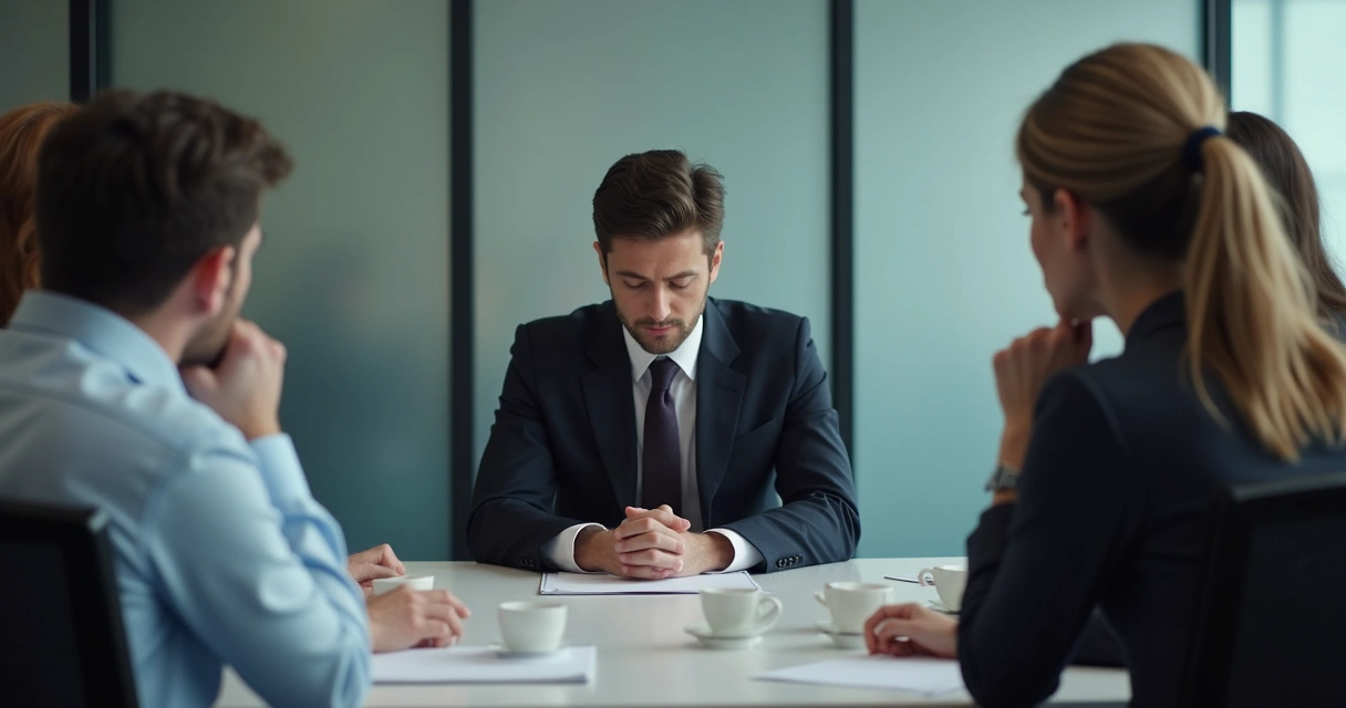 Person pausing during a tense meeting to reflect