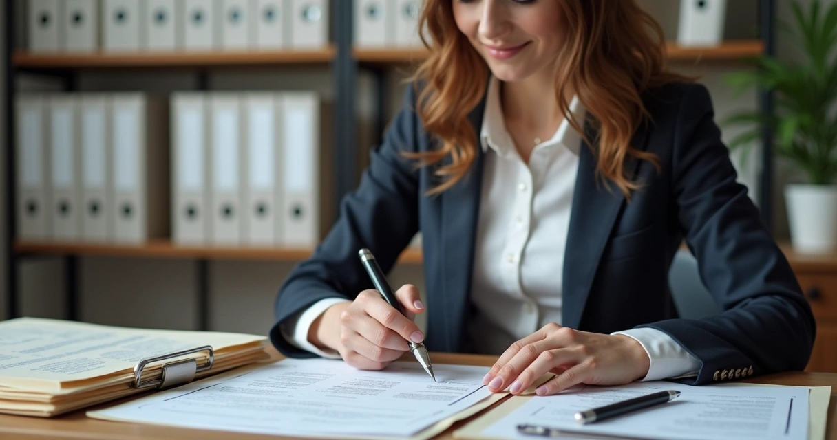 Businesswoman organizing company documents 