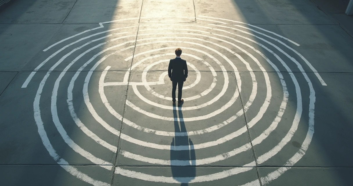 Persona mirando un laberinto dibujado en el suelo 