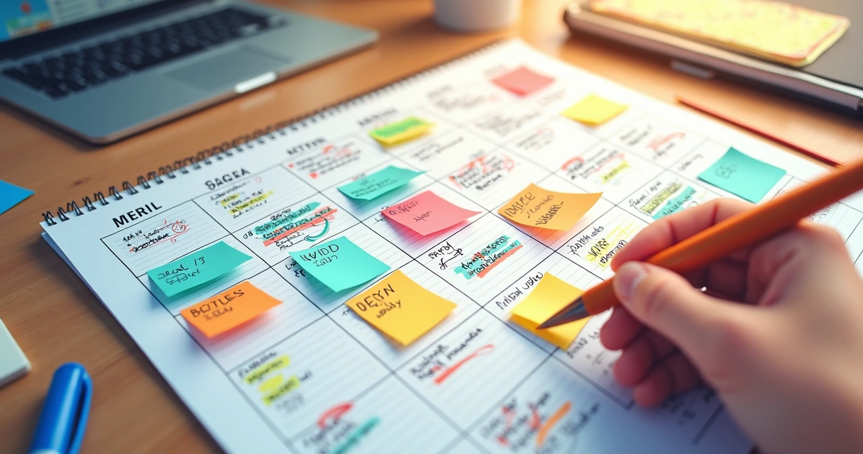 Overloaded calendar with handwritten notes 