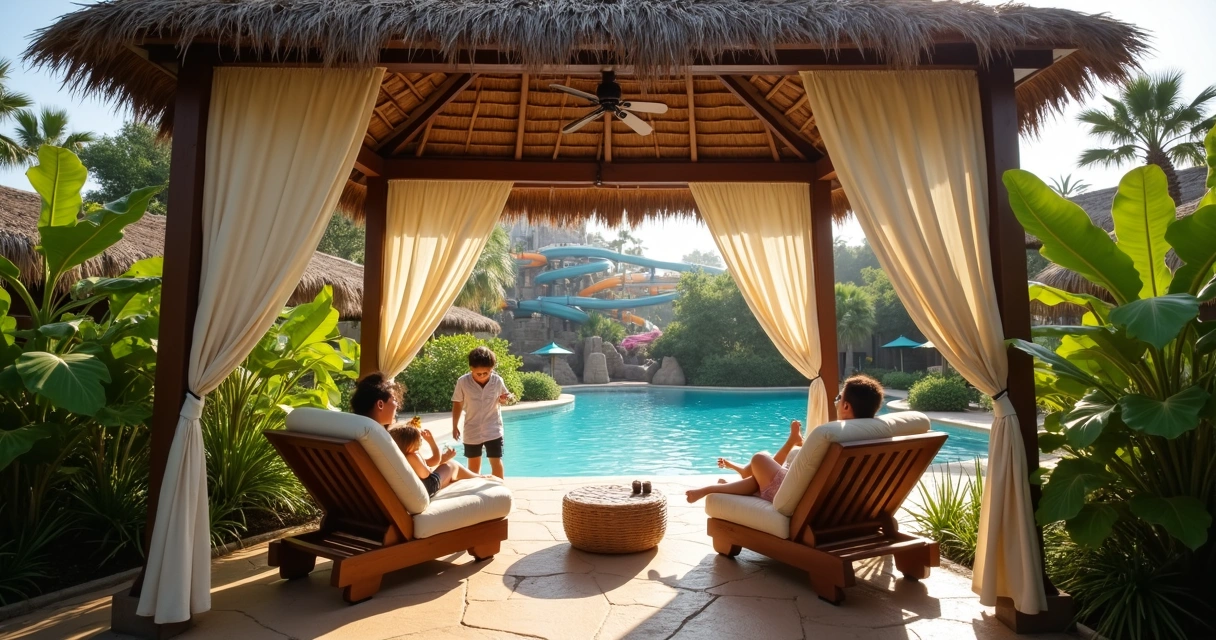 Cabana privativa decorada à beira da piscina