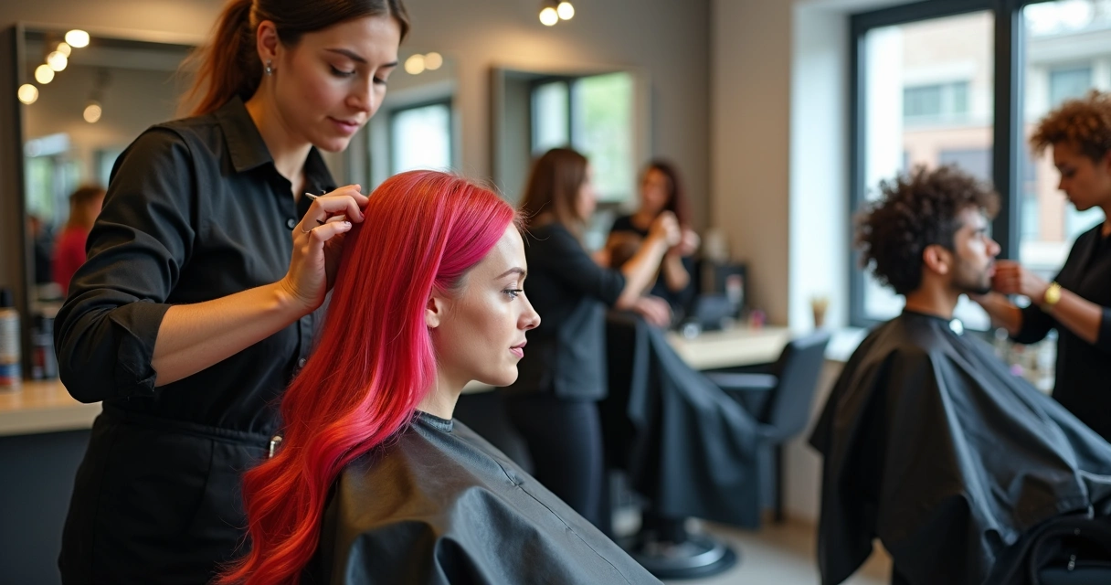 Profissionais de beleza em ação com diferentes técnicas 