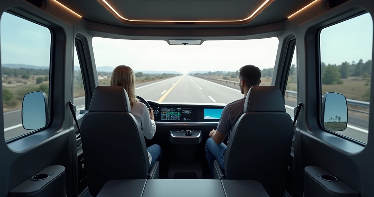 Cabine com motorista em posição central 