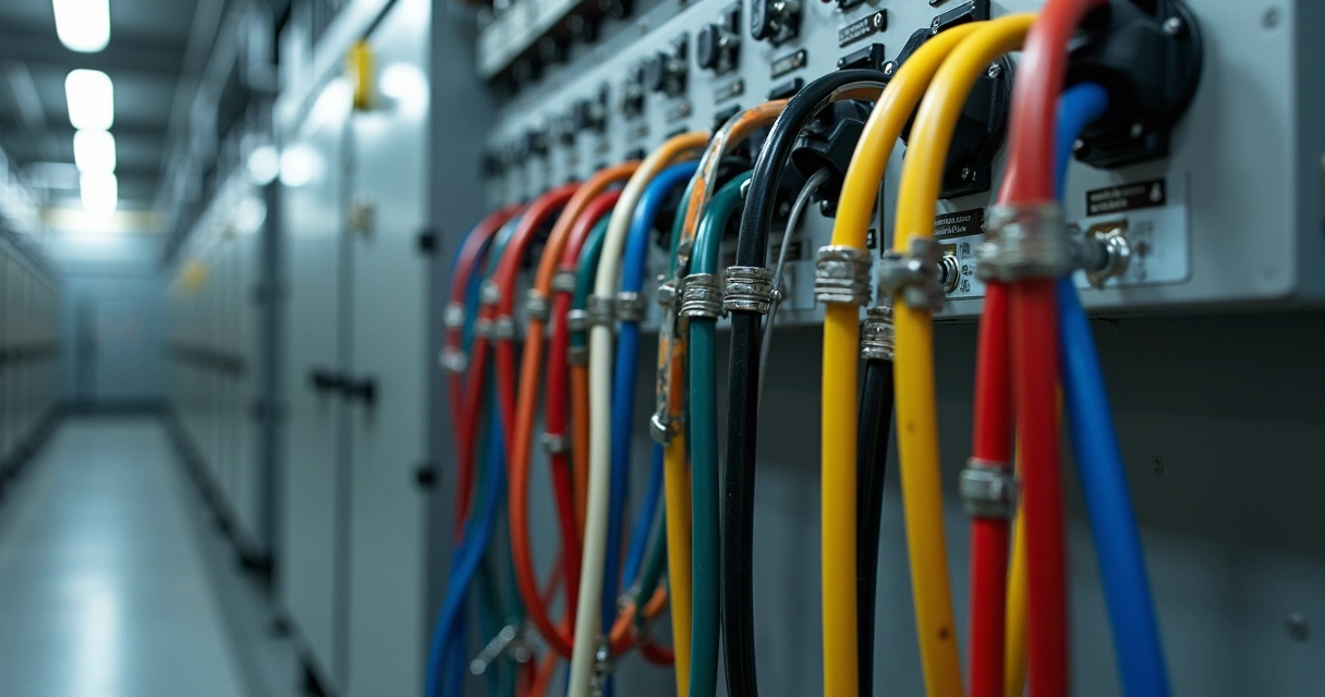 Cabos elétricos organizados em instalações industriais 