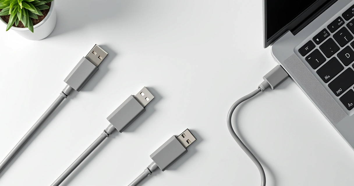 Cabos USB tipo B e tipo A para impressoras em mesa de escritório 
