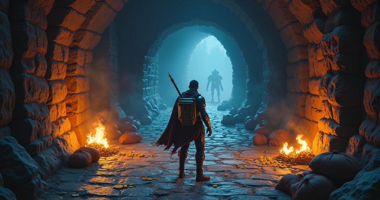 Personagem caçando sozinho em dungeon escura no Tibia 