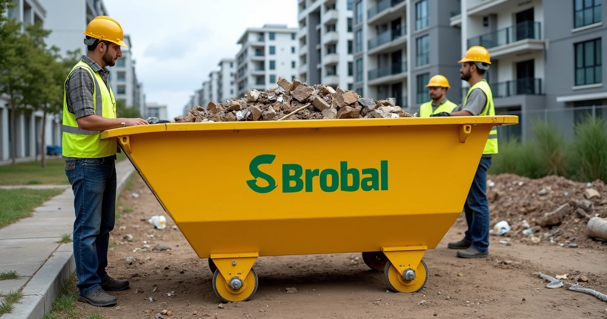 Caçamba estacionada em obra de construção civil em Brasília 