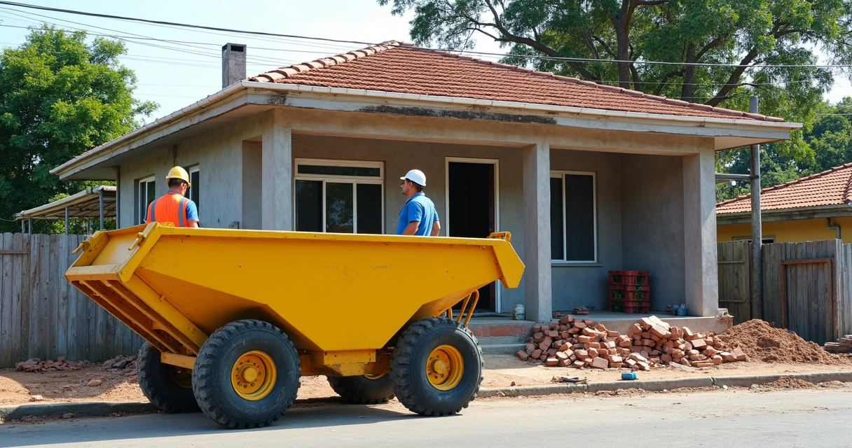 Caçamba instalada em frente a obra residencial 
