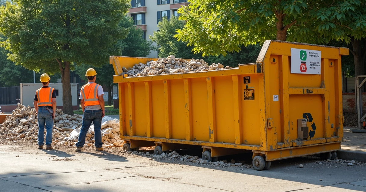 Caçamba de resíduos em obra limpa e organizada 
