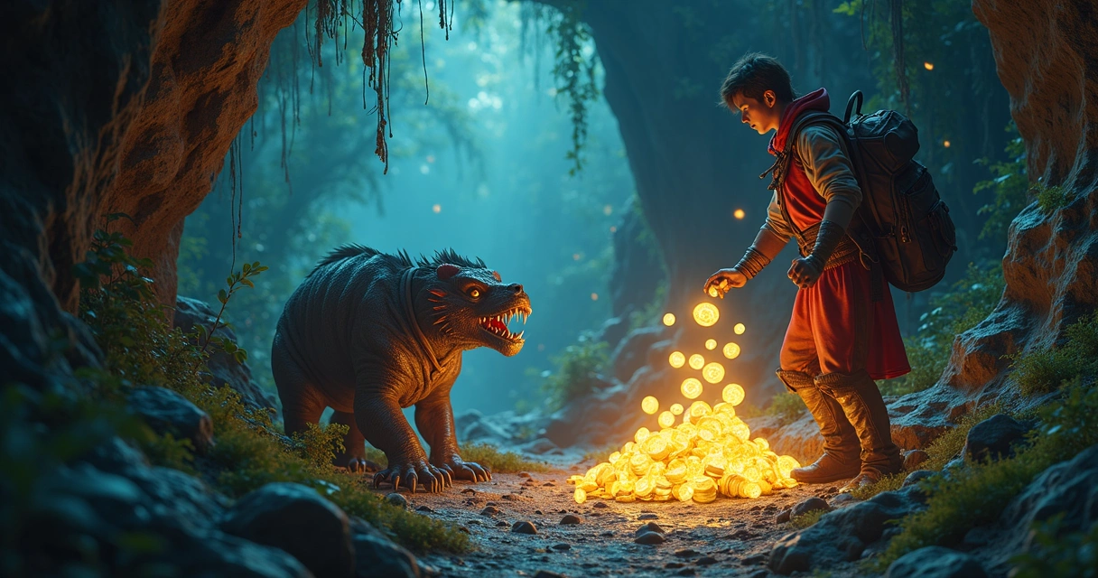 Jogador caçando criatura e recebendo loot automático 