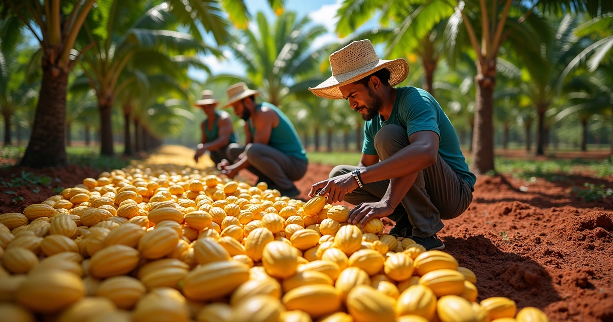 Colheita de cacau em fazenda de Ilhéus com família local