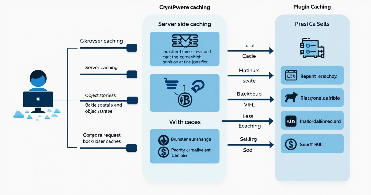 Diagram showing browser, server, and plugin cache in a WordPress site 