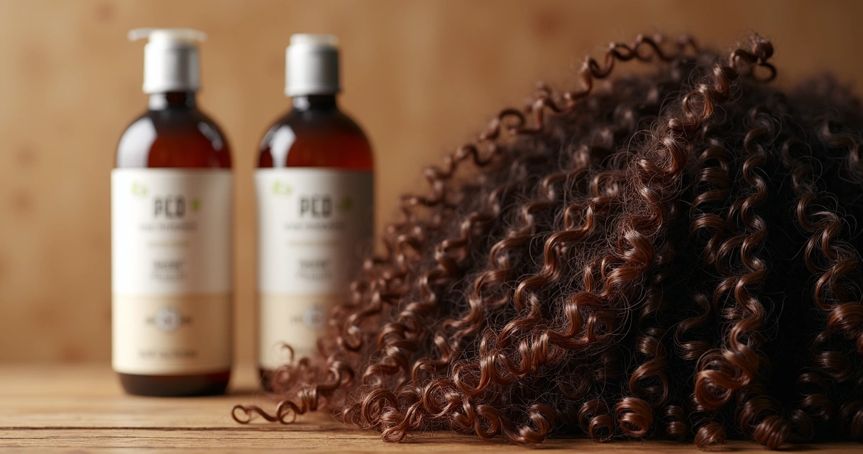 Cabelos cacheados exibindo brilho natural após uso de produtos sustentáveis 