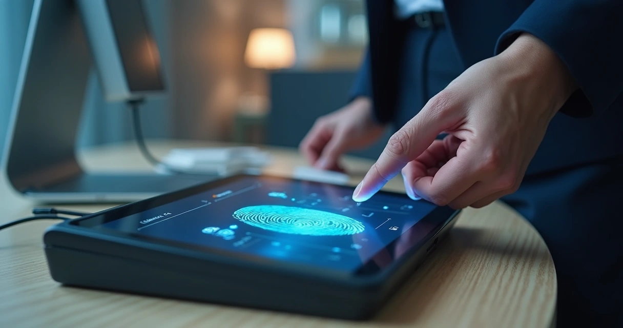 Pessoa fazendo cadastro biométrico digital em um tablet