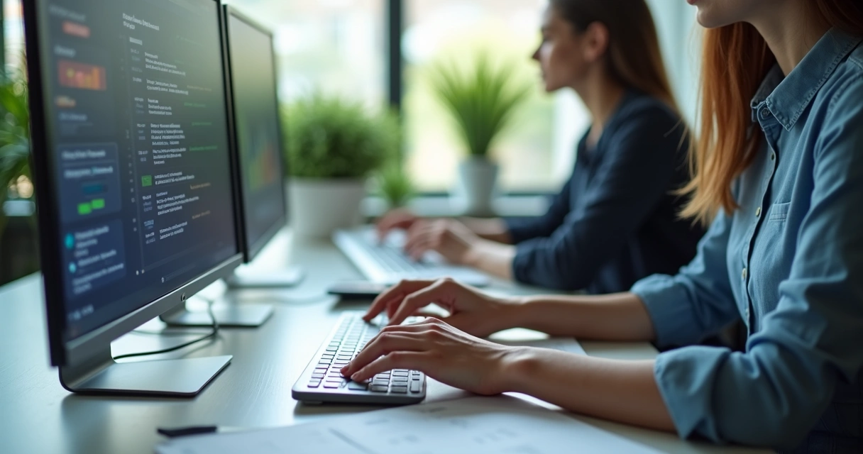 Equipe atualizando cadastro de clientes no computador 
