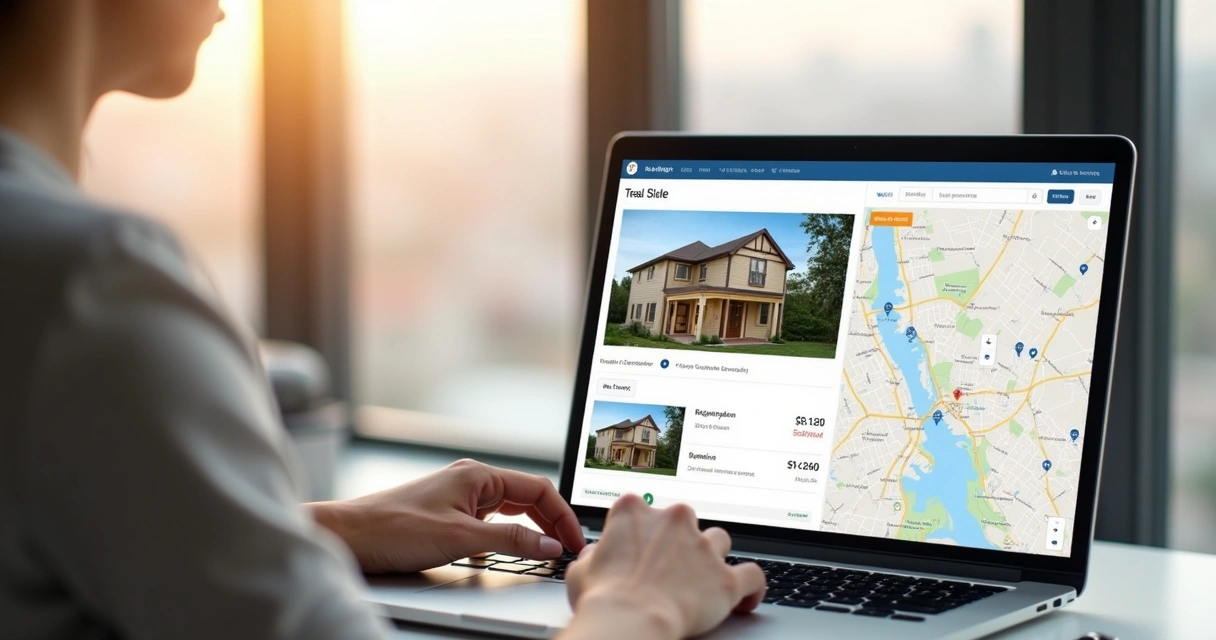 Cadastro detalhado de imóvel com fotos e mapa em tela de sistema imobiliário 