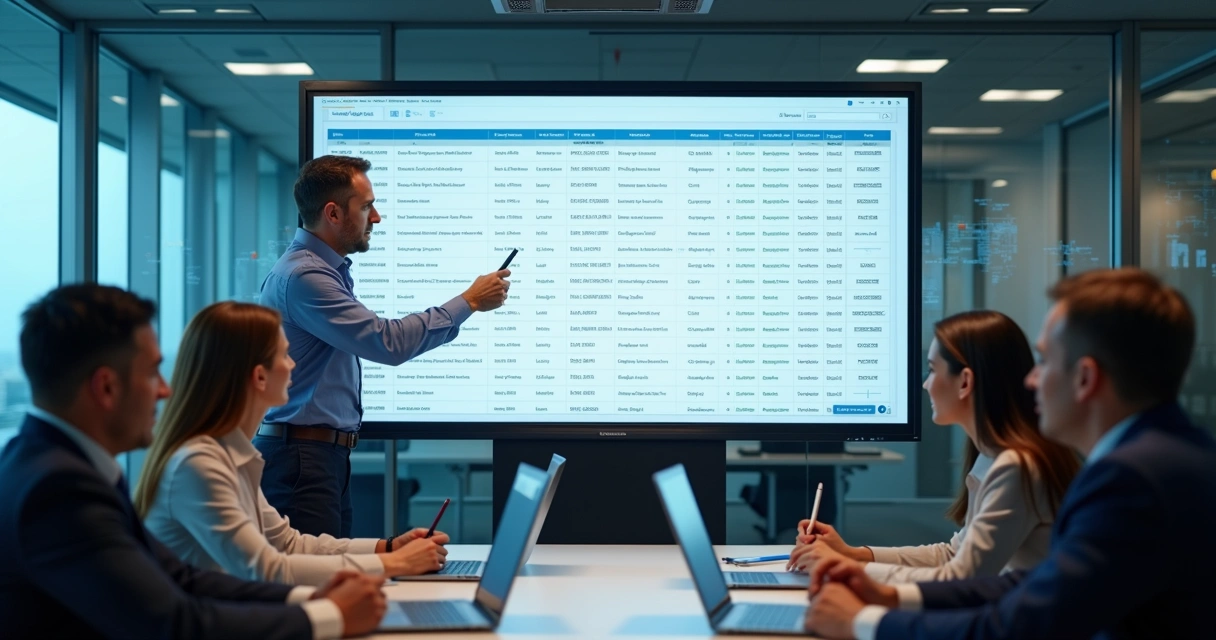 Gestor analisando sistema com informações de clientes 