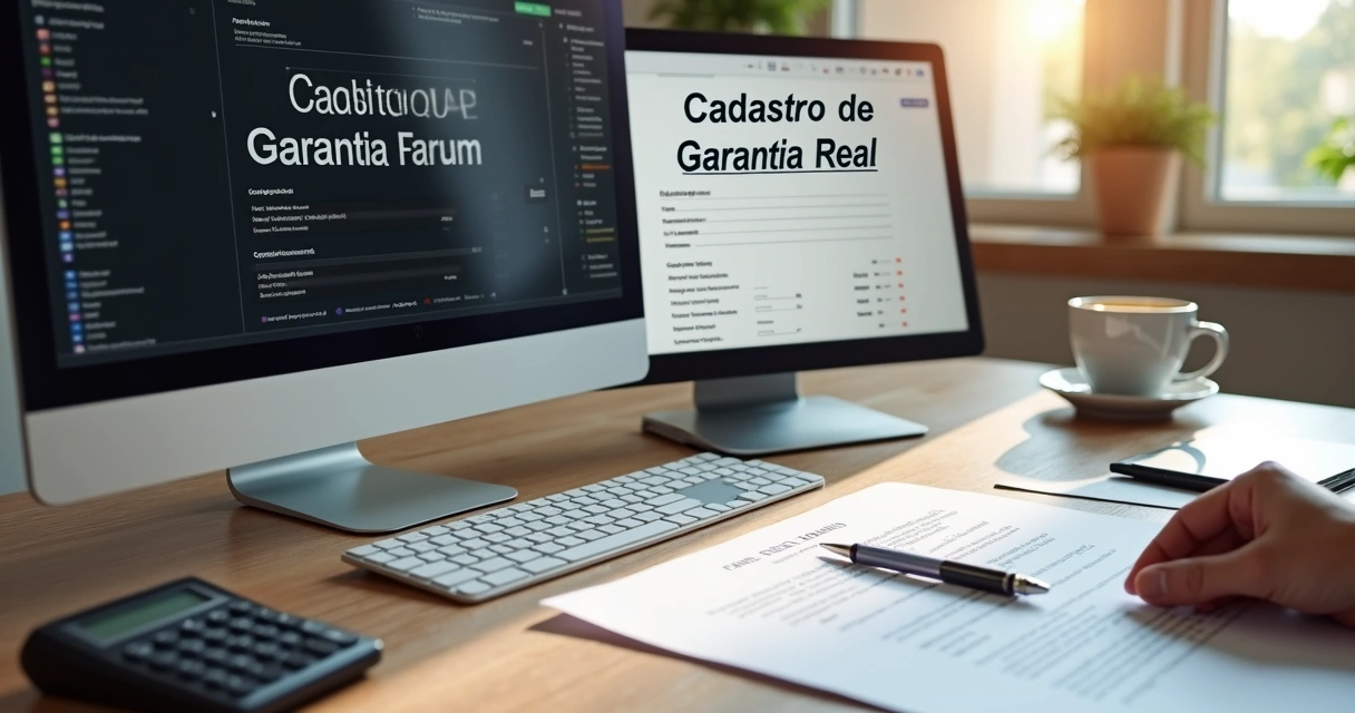 Cadastro de garantia real digitalizado em tela de computador 
