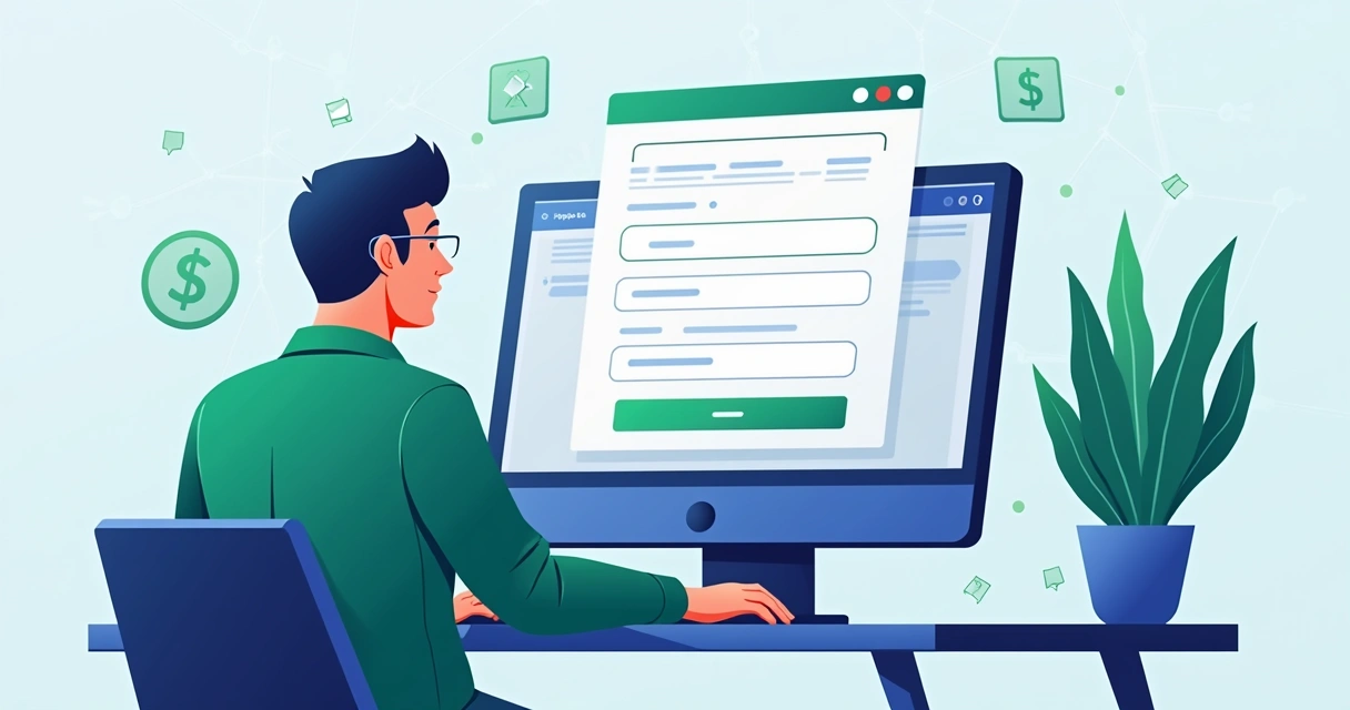 Empreendedor digital preenchendo cadastro online em plataforma de pagamentos 