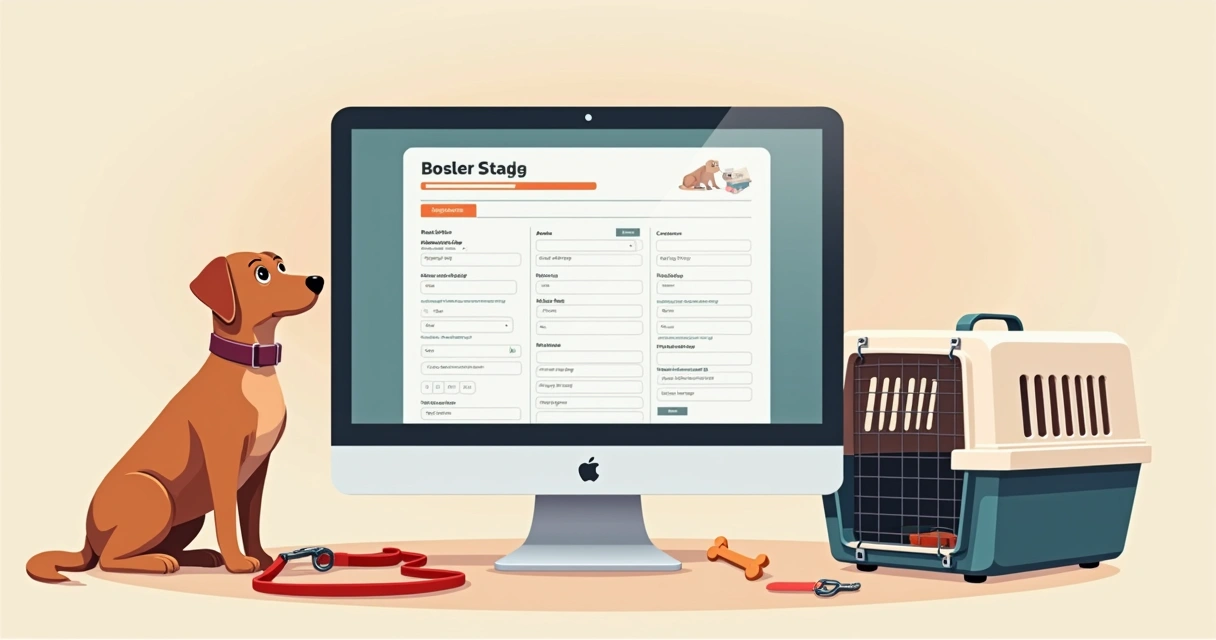 Tela de computador mostrando formulário de cadastro de pet, com campos para raça, idade, saúde, e comportamento 