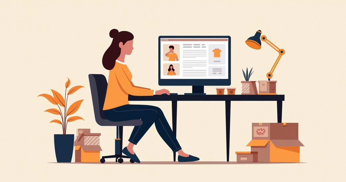 Pessoa cadastrando produtos no computador para loja online 