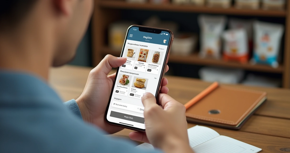 Lojista cadastrando produtos pelo celular em catálogo digital 