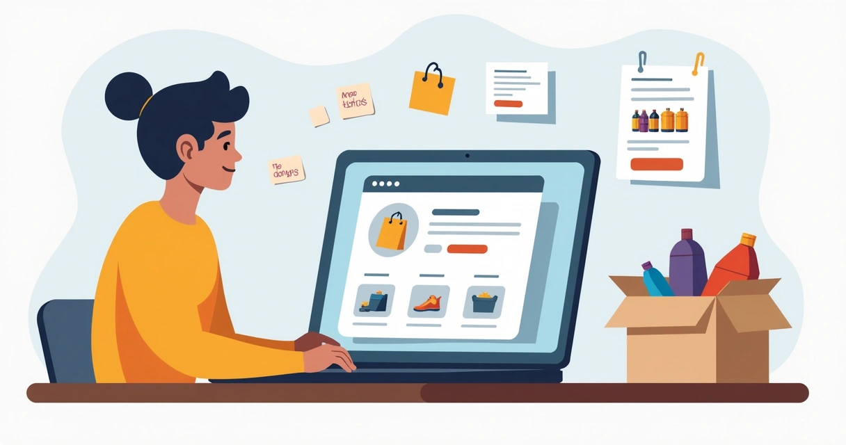 Pessoa usando notebook para cadastrar produtos em catálogo online 