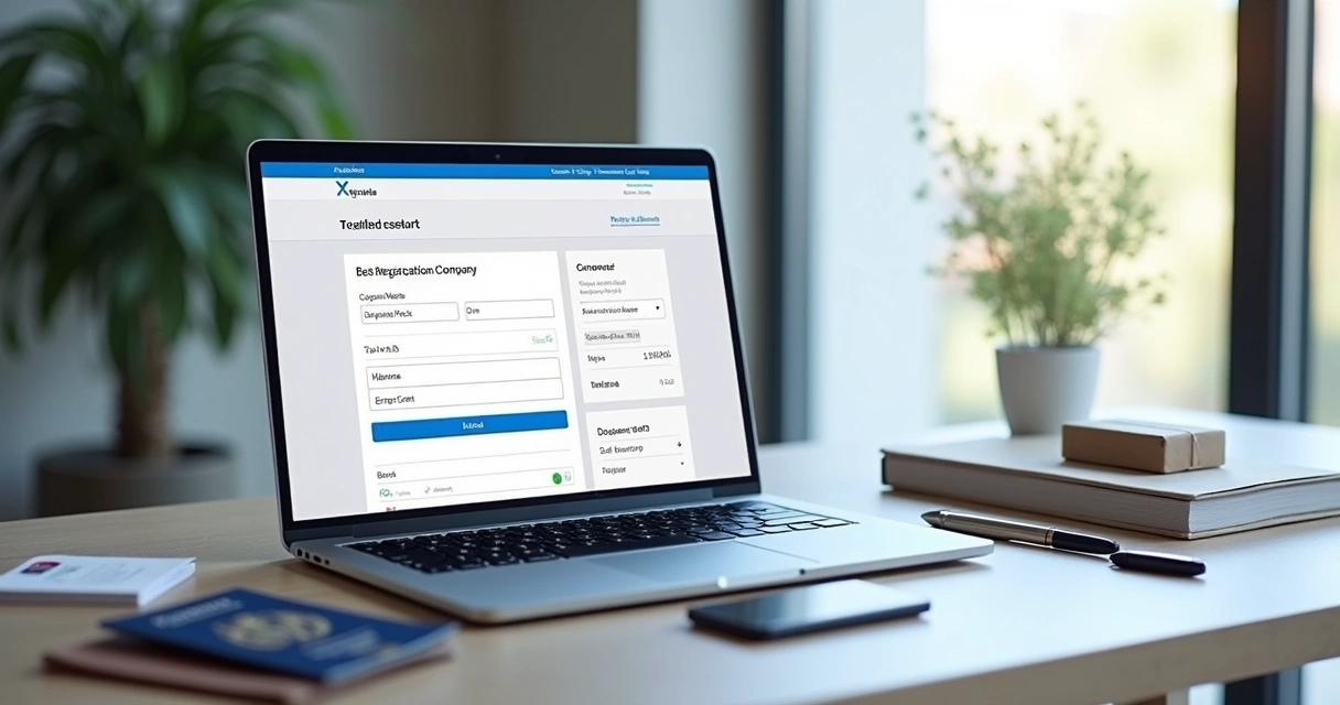 Tela de cadastro de vendedor em notebook com documentos ao lado 